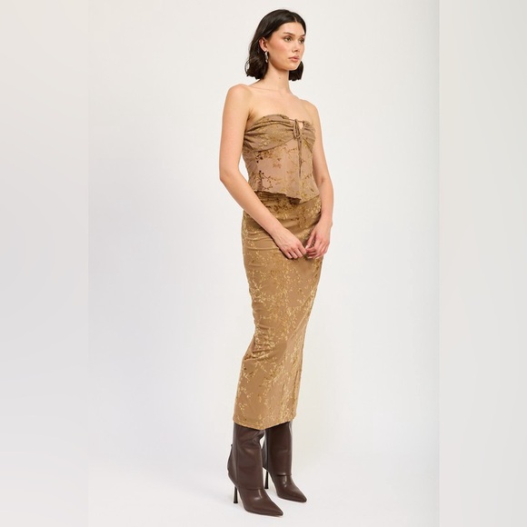 163B. Floral Mesh Fitted Maxi Skirt - Mocha - Picture 3 of 5